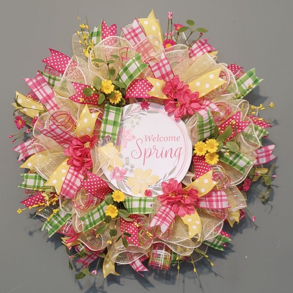 Handcrafted Welcome Spring Wreath - Picture 2 of 4